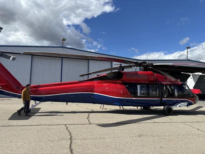 Closer view of the helicopter cabin and contrasting paint accents